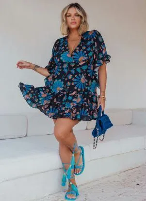 Queima Estoque - Vestido Floral Étnico com Babados - QUEIMA ESTOQUE