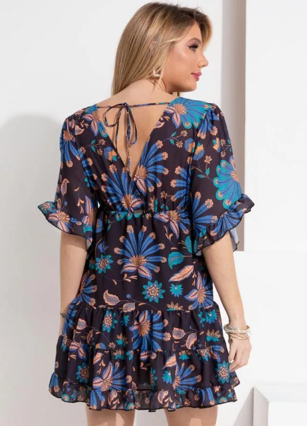 Queima Estoque - Vestido Floral Étnico com Babados 2