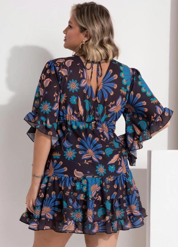 Queima Estoque - Vestido Floral Étnico com Babados 8