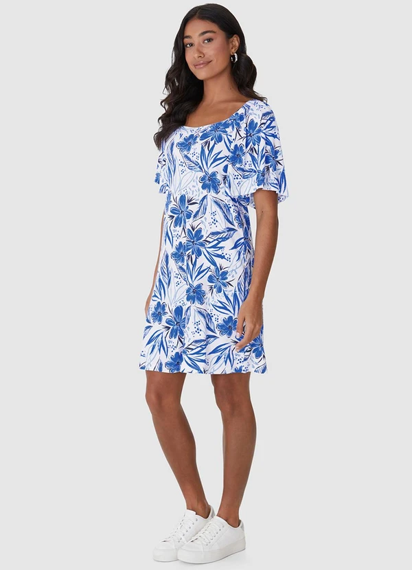 Malwee - Vestido Floral Evasê Canelado Azul Royal 3