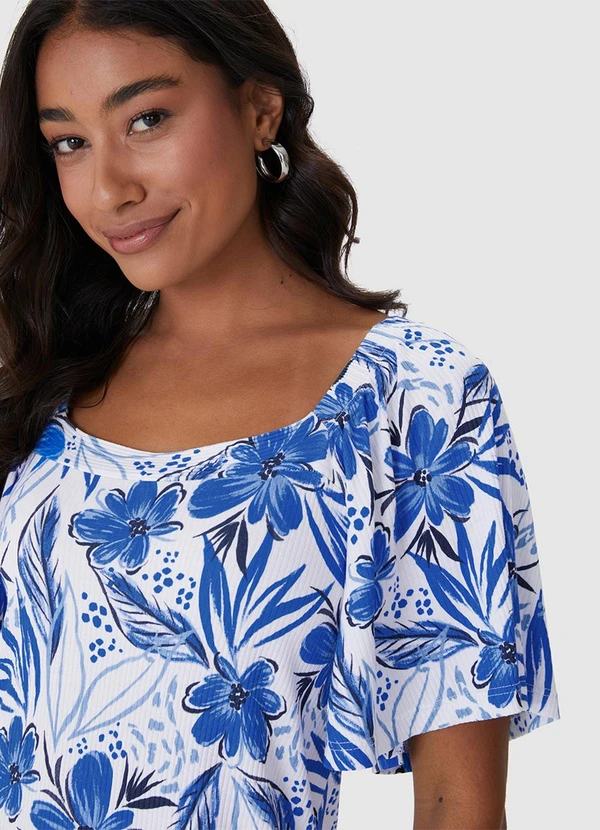 Malwee - Vestido Floral Evasê Canelado Azul Royal 5