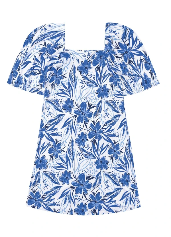 Malwee - Vestido Floral Evasê Canelado Azul Royal 6