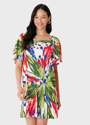 Malwee - Vestido Floral Evasê Canelado Verde - MALWEE