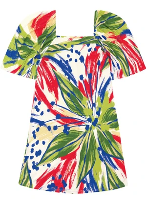 Malwee - Vestido Floral Evasê Canelado Verde - MALWEE