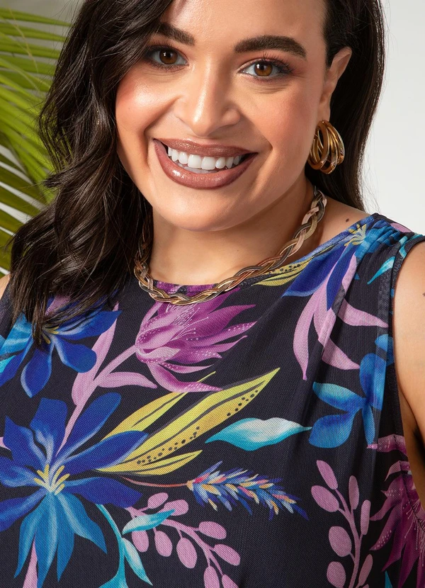 Quintess - Vestido Floral Fundo Preto em Tule 8