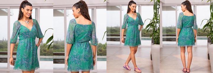 Vestido Floral Fundo Verde em Tule