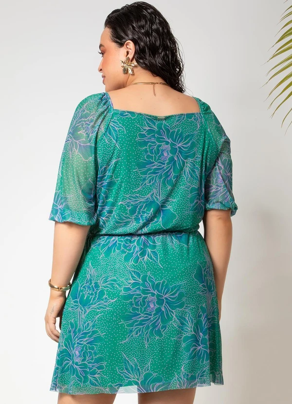 Quintess - Vestido Floral Fundo Verde em Tule 7