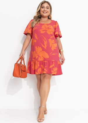 Quintess - Vestido Floral Laranja em Malha de Viscose - QUINTESS