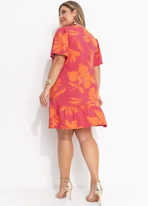 Quintess - Vestido Floral Laranja em Malha de Viscose - QUINTESS