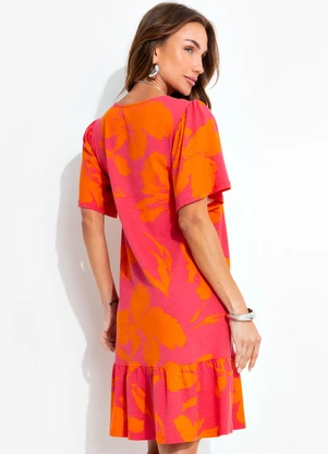 Quintess - Vestido Floral Laranja em Malha de Viscose - QUINTESS