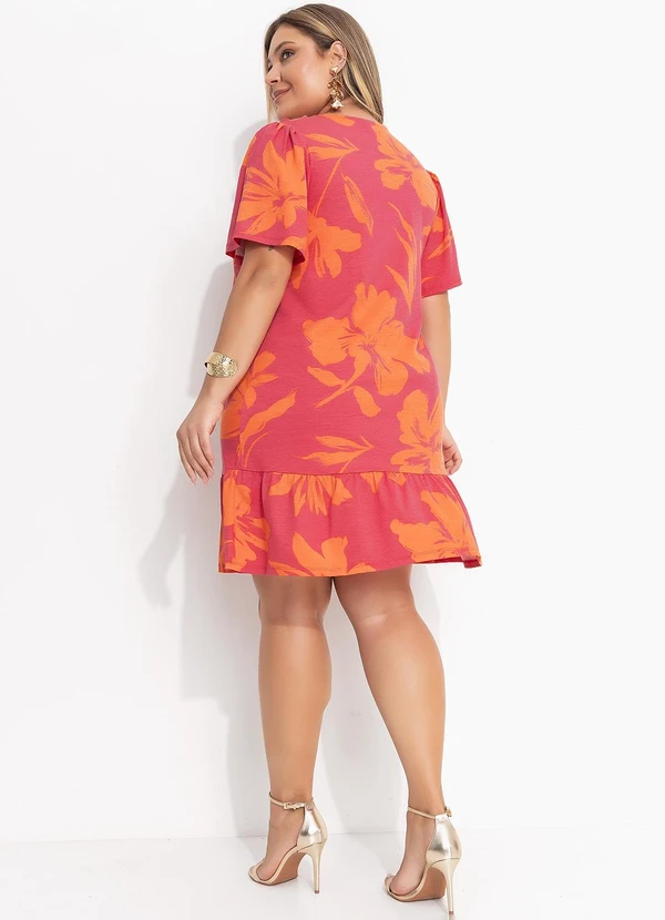 Quintess - Vestido Floral Laranja em Malha de Viscose 3