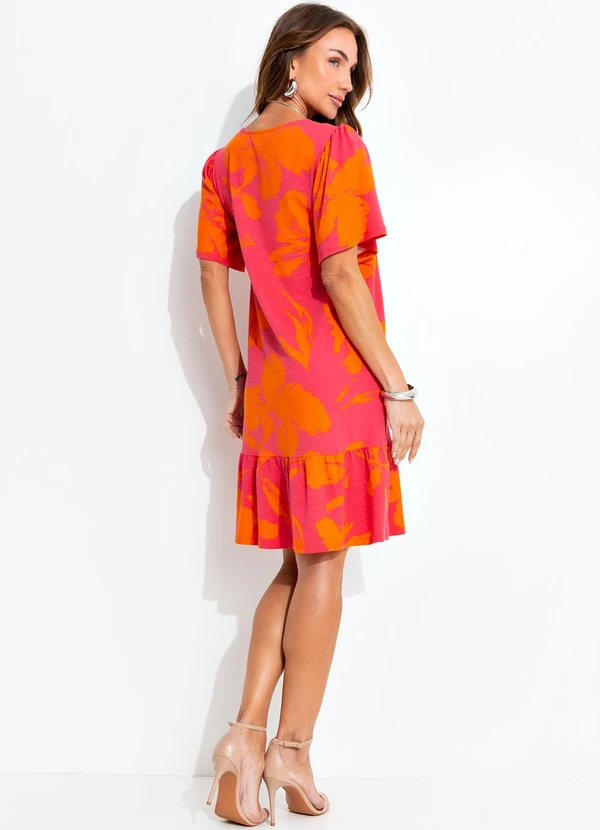 Quintess - Vestido Floral Laranja em Malha de Viscose 10