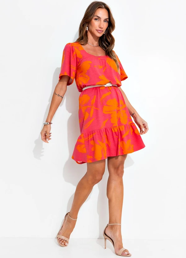 Quintess - Vestido Floral Laranja em Malha de Viscose 8