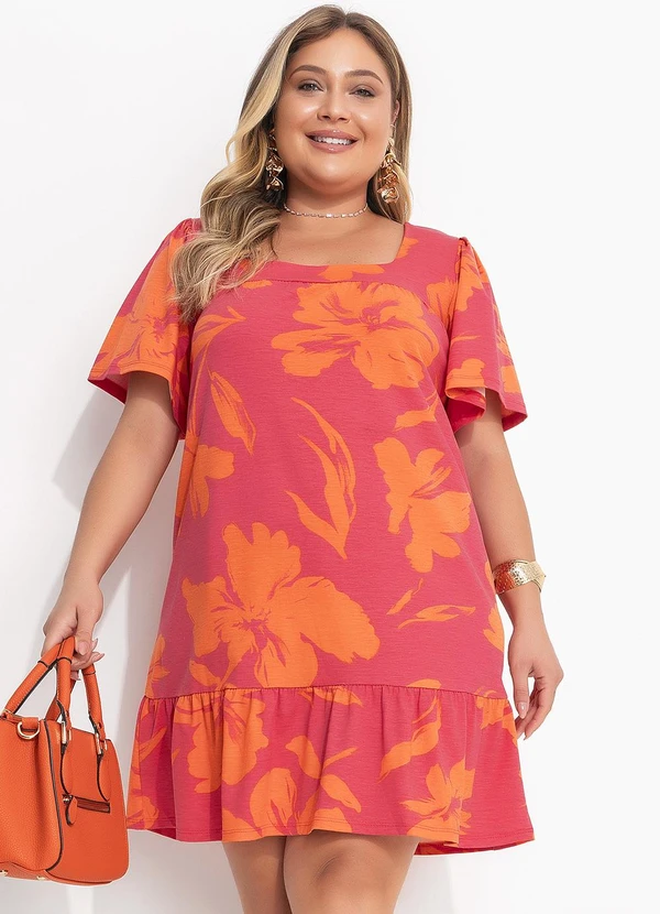 Quintess - Vestido Floral Laranja em Malha de Viscose 6