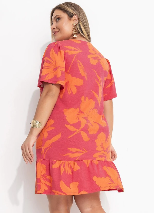 Quintess - Vestido Floral Laranja em Malha de Viscose 5