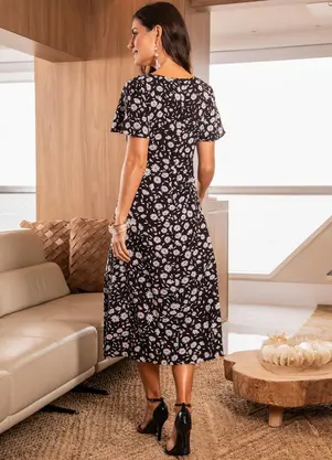 Quintess - Vestido Floral Margarida em Viscose Plana - QUINTESS