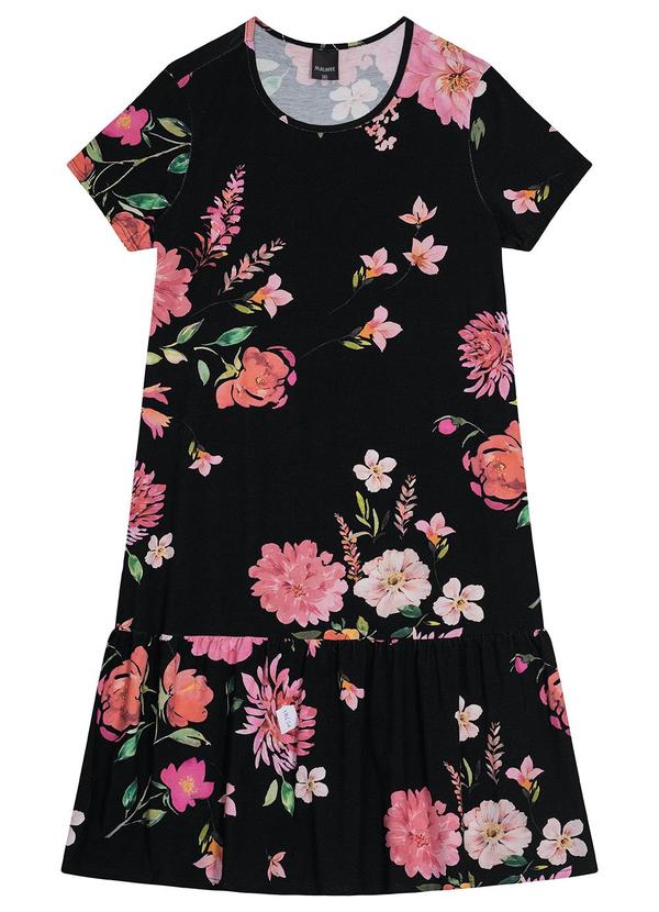 Malwee - Vestido Floral Marias Curto Preto