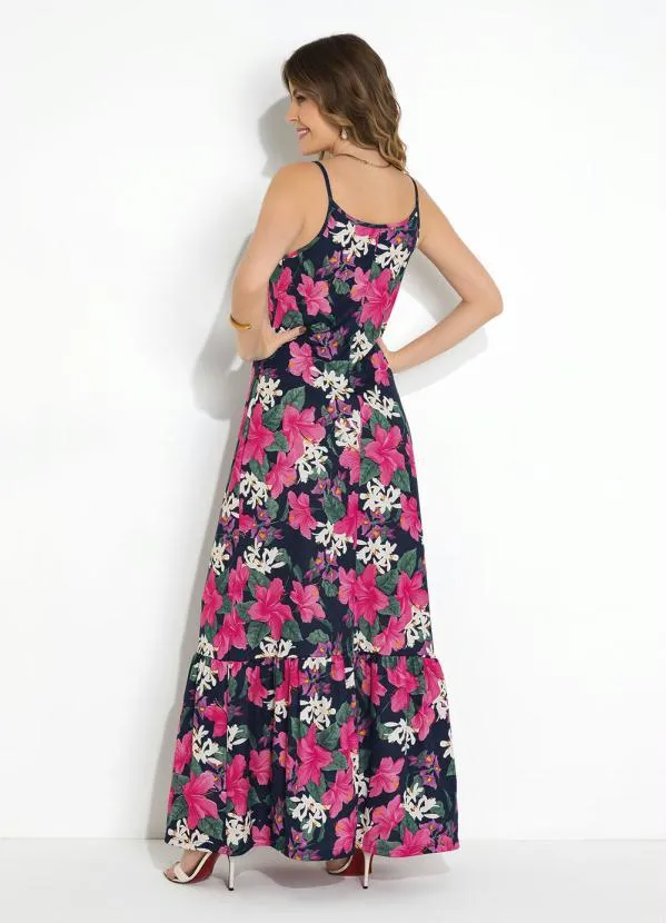 Moda Pop - Vestido Floral Marinho com Babado na Barra 2