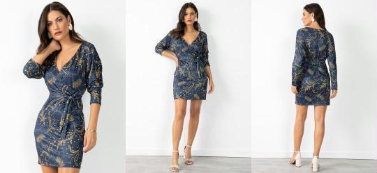 Vestido Floral Marinho com Faixa para Amarrar