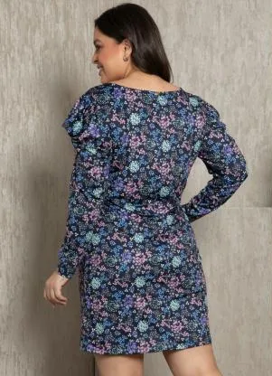 Quintess - Vestido Floral MarinhoCom Mangas Longas Bufantes - QUINTESS