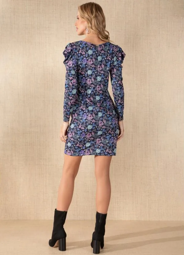 Quintess - Vestido Floral MarinhoCom Mangas Longas Bufantes 4