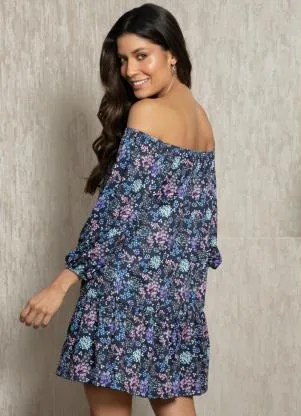 Quintess - Vestido Floral Marinho Ombro a Ombro - QUINTESS