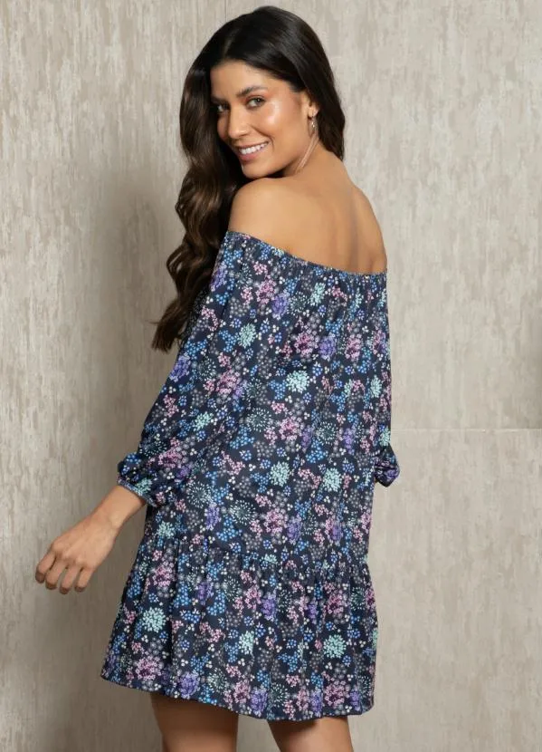 Quintess - Vestido Floral Marinho Ombro a Ombro 2