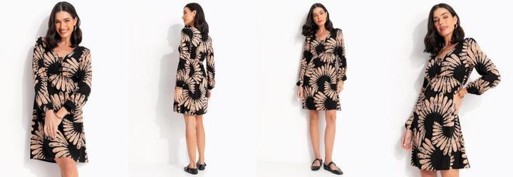 Vestido Floral Marrom em Tecido Fluido