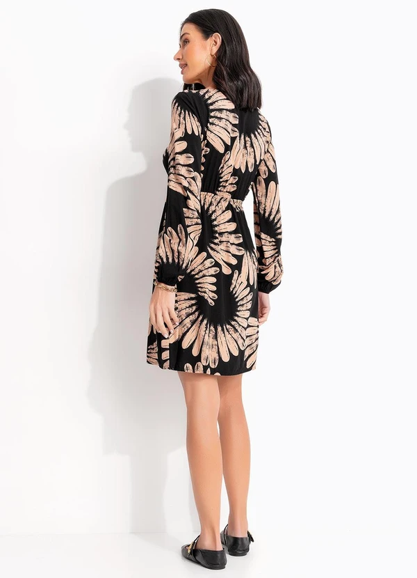 Quintess - Vestido Floral Marrom em Tecido Fluido 2