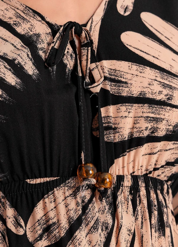 Quintess - Vestido Floral Marrom em Tecido Fluido 5