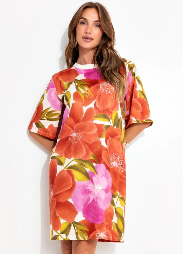 Quintess - Vestido Floral Maxi em Malha Fria