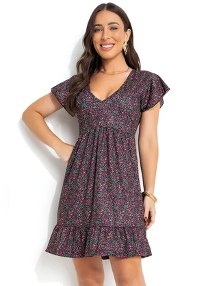 Moda Pop - Vestido Floral Mini em Jersey Acetinado - MODA POP
