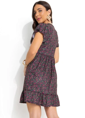 Moda Pop - Vestido Floral Mini em Jersey Acetinado - MODA POP