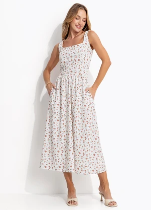 Quintess - Vestido  Floral Mini em Malha Crepe - QUINTESS