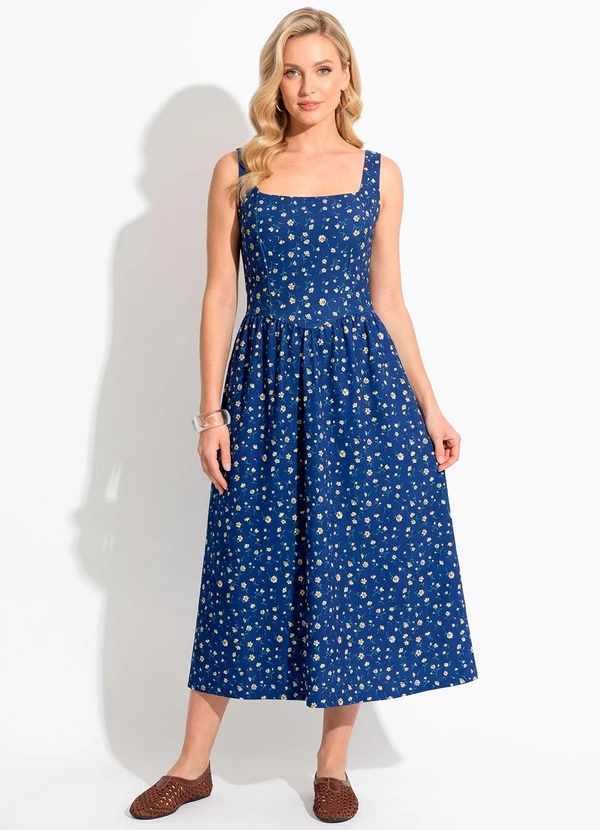 Quintess - Vestido Floral Mini em Malha Crepe