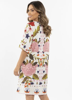 Quintess - Vestido Floral Off White em Malha Fria - QUINTESS