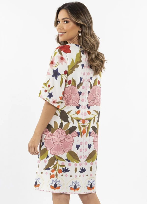 Quintess - Vestido Floral Off White em Malha Fria 2