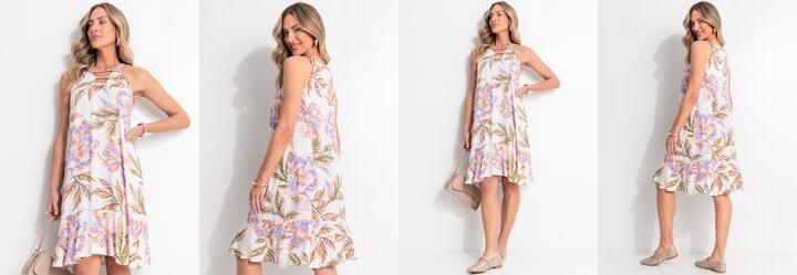 Vestido Floral Pincelado em Viscose Plana