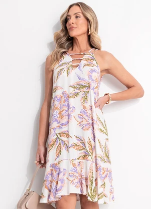 Quintess - Vestido Floral Pincelado em Viscose Plana - QUINTESS