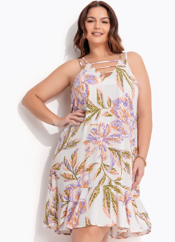 Quintess - Vestido Floral Pincelado em Viscose Plana 10