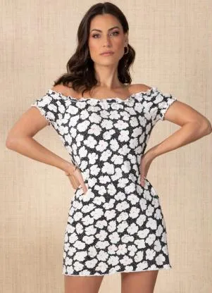 Quintess - Vestido Floral Preto com Babadinhos - QUINTESS