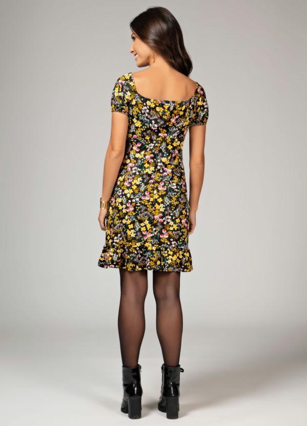 Quintess - Vestido Floral Preto com Decote Quadrado 4