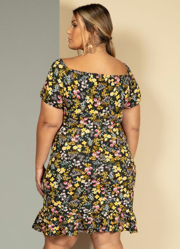 Quintess - Vestido Floral Preto com Decote Quadrado 6
