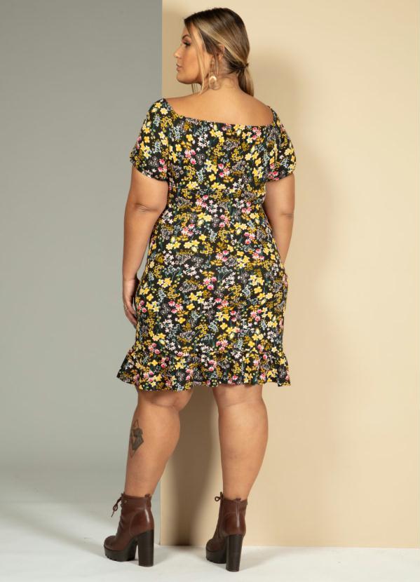 Quintess - Vestido Floral Preto com Decote Quadrado 8