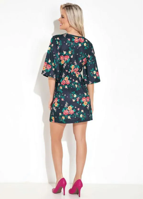 Moda Pop - Vestido Floral Preto com Decote Transpassado 4