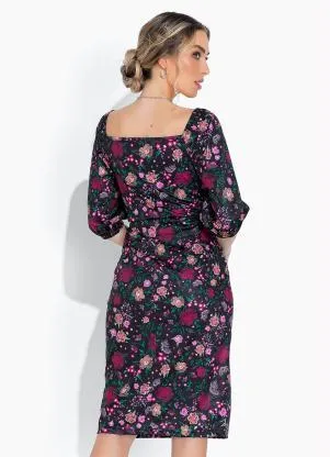 Moda Pop - Vestido Floral Preto com Decote V - MODA POP