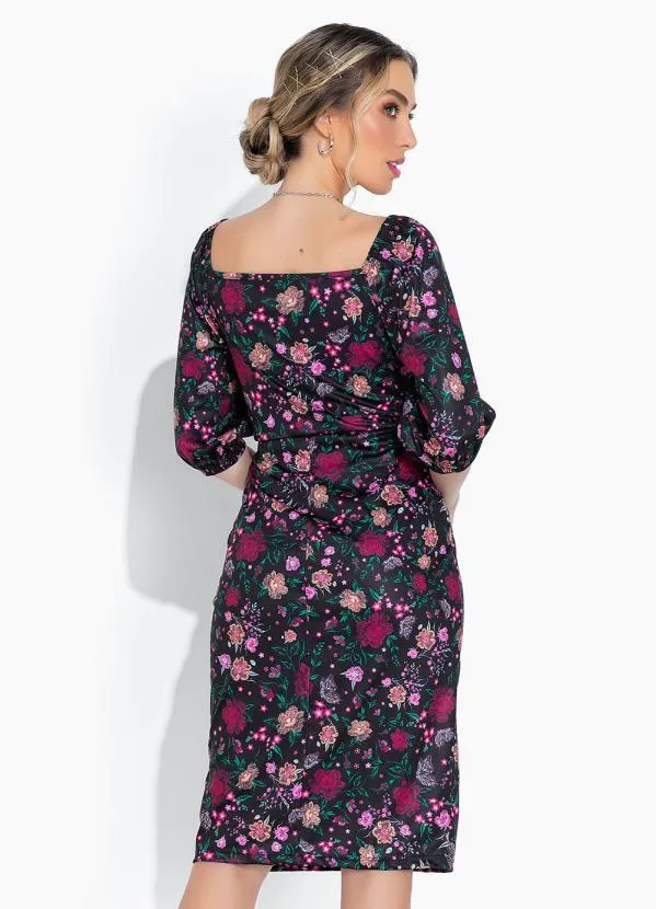 Moda Pop - Vestido Floral Preto com Decote V 2