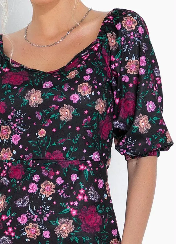 Moda Pop - Vestido Floral Preto com Decote V 3