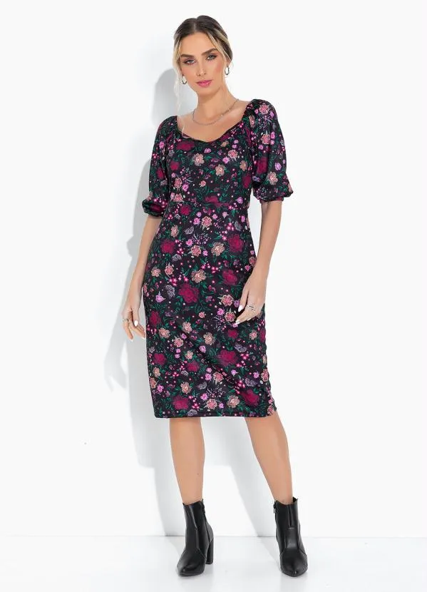 Moda Pop - Vestido Floral Preto com Decote V 4