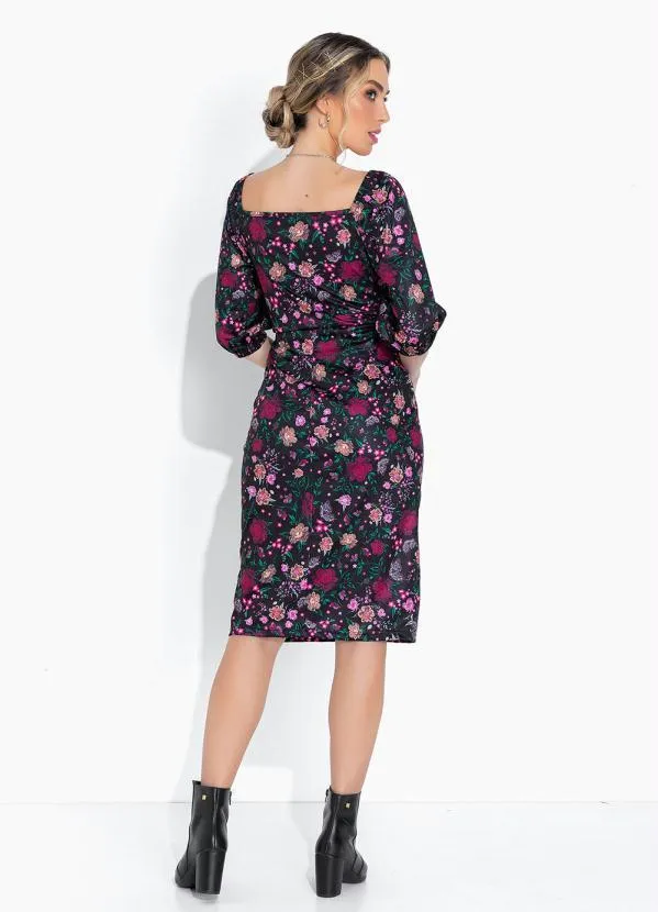 Moda Pop - Vestido Floral Preto com Decote V 5